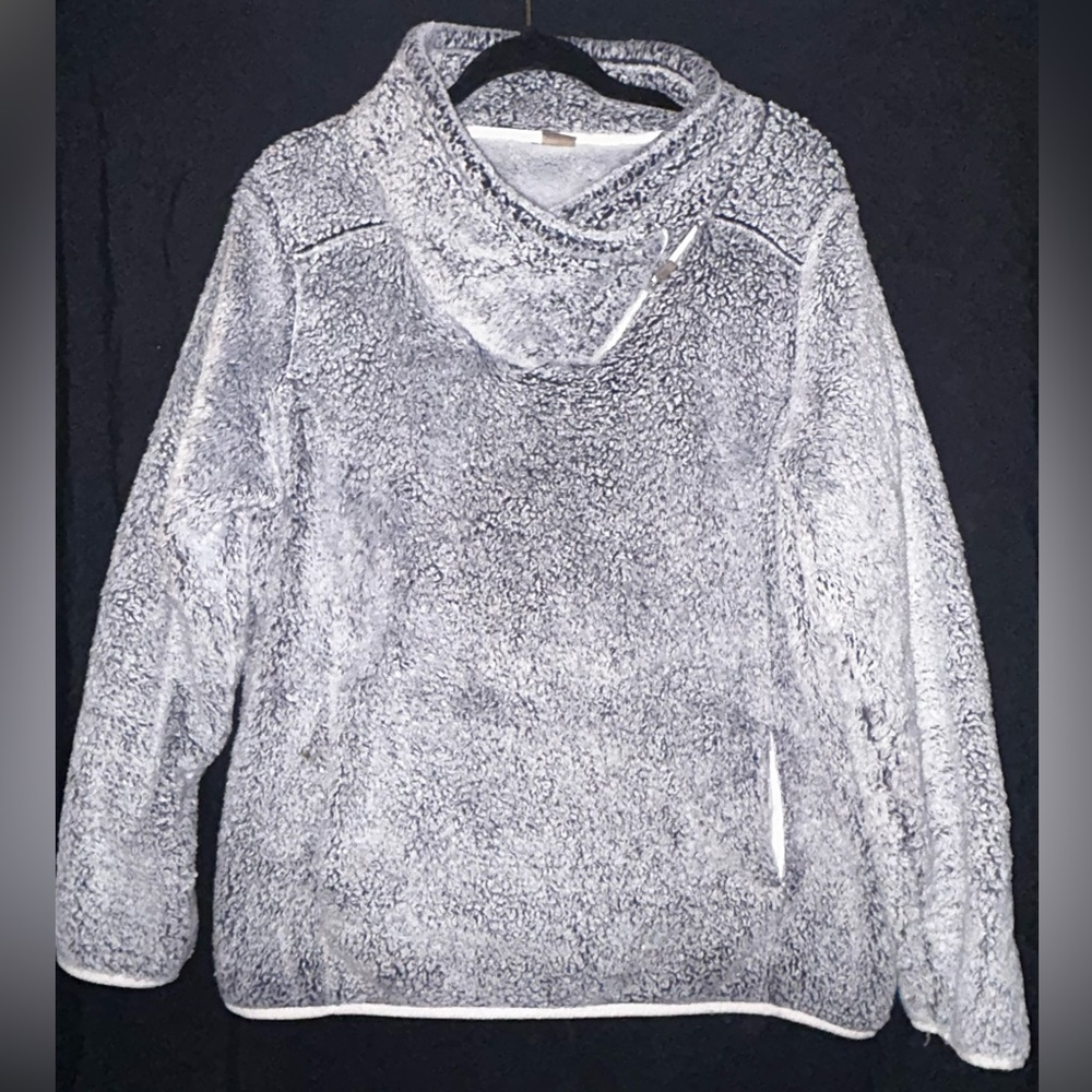 St. John's Bay Women's Fuzzy Textured Cowl Neck Sweater in Gray